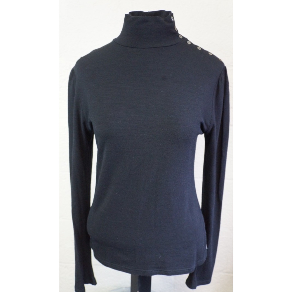 Burberry London Black Moc Neck Puff sleeves Wool Blend Sweater Size Medium